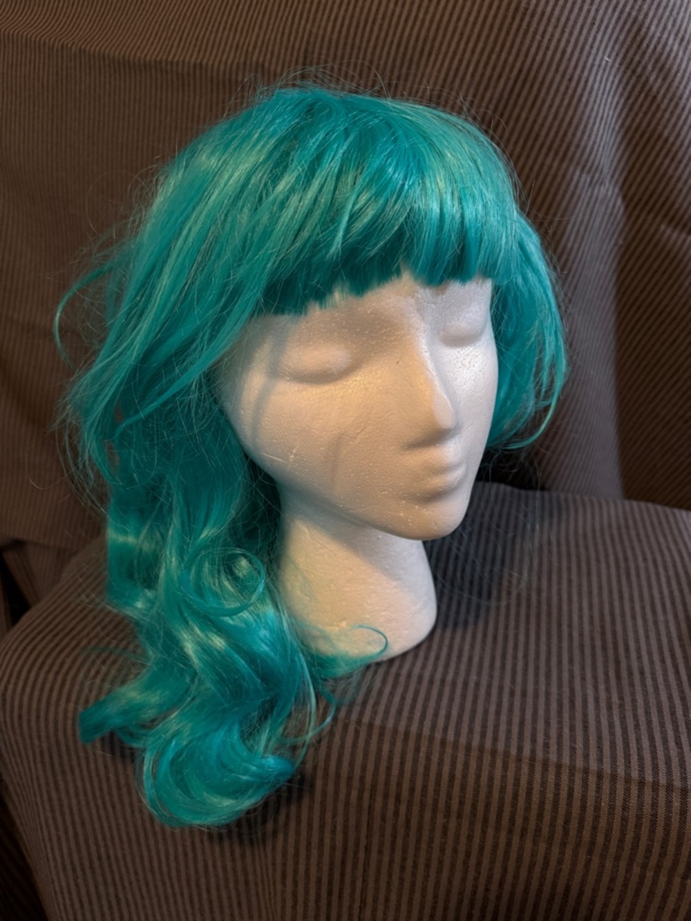 Teal Long Wavy Wig with Bangs - Women Hair